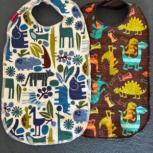 Baby Bibs 2-Pack – Zoo Animal & Dinosaur Prints – New / Large Size